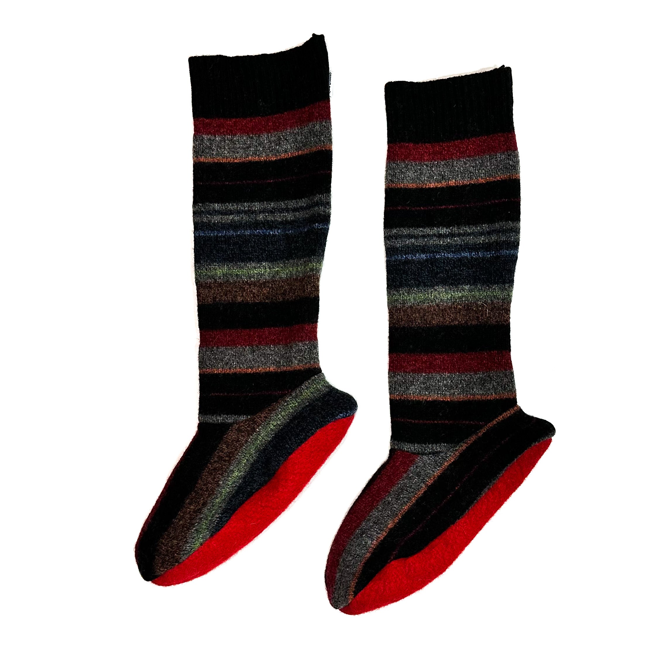 Love Woolies Wool Cabin Socks ♥ Blue with Red Stripes ♥ Size 8-11