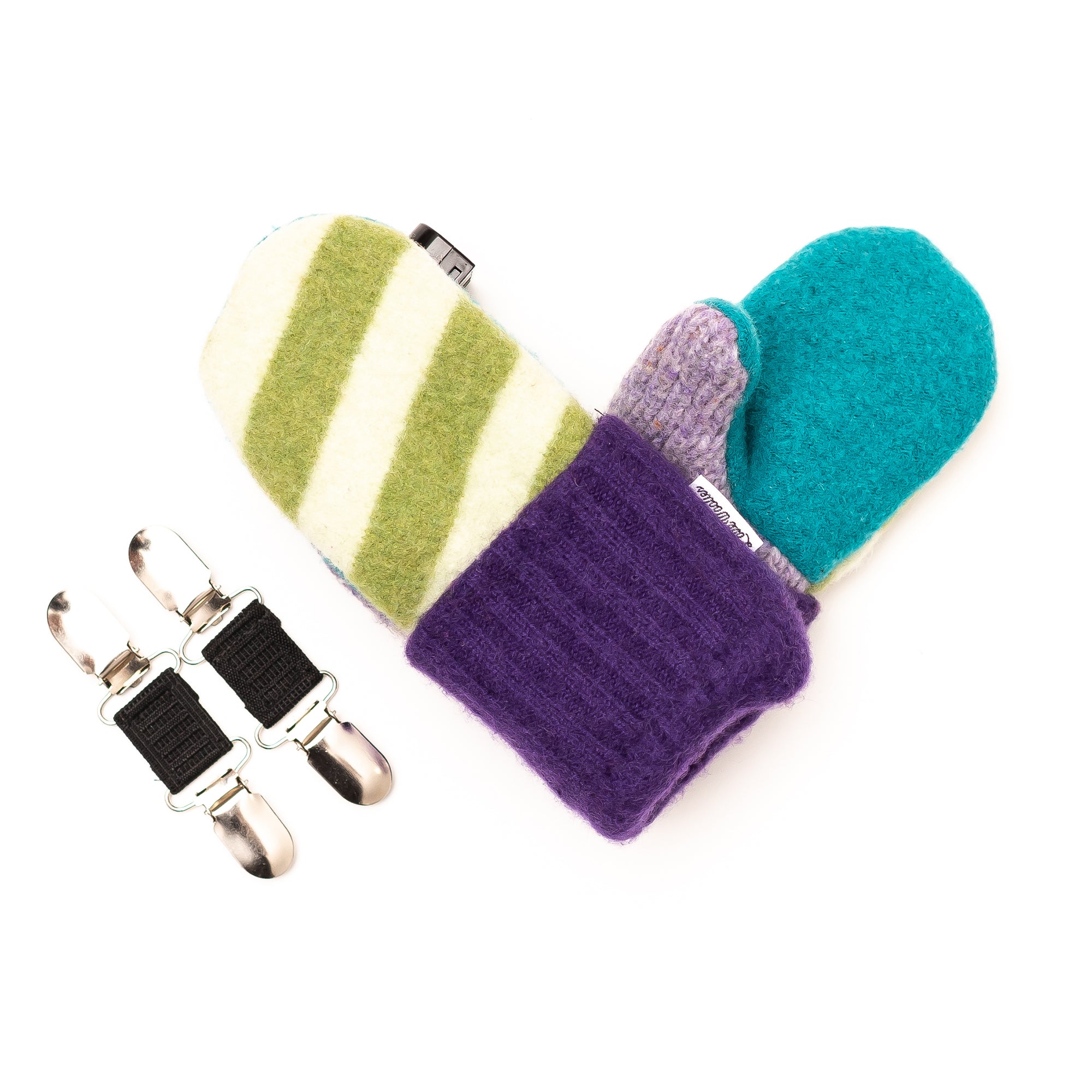 Small Kid's Wool Sweater Mittens | Grape Lime