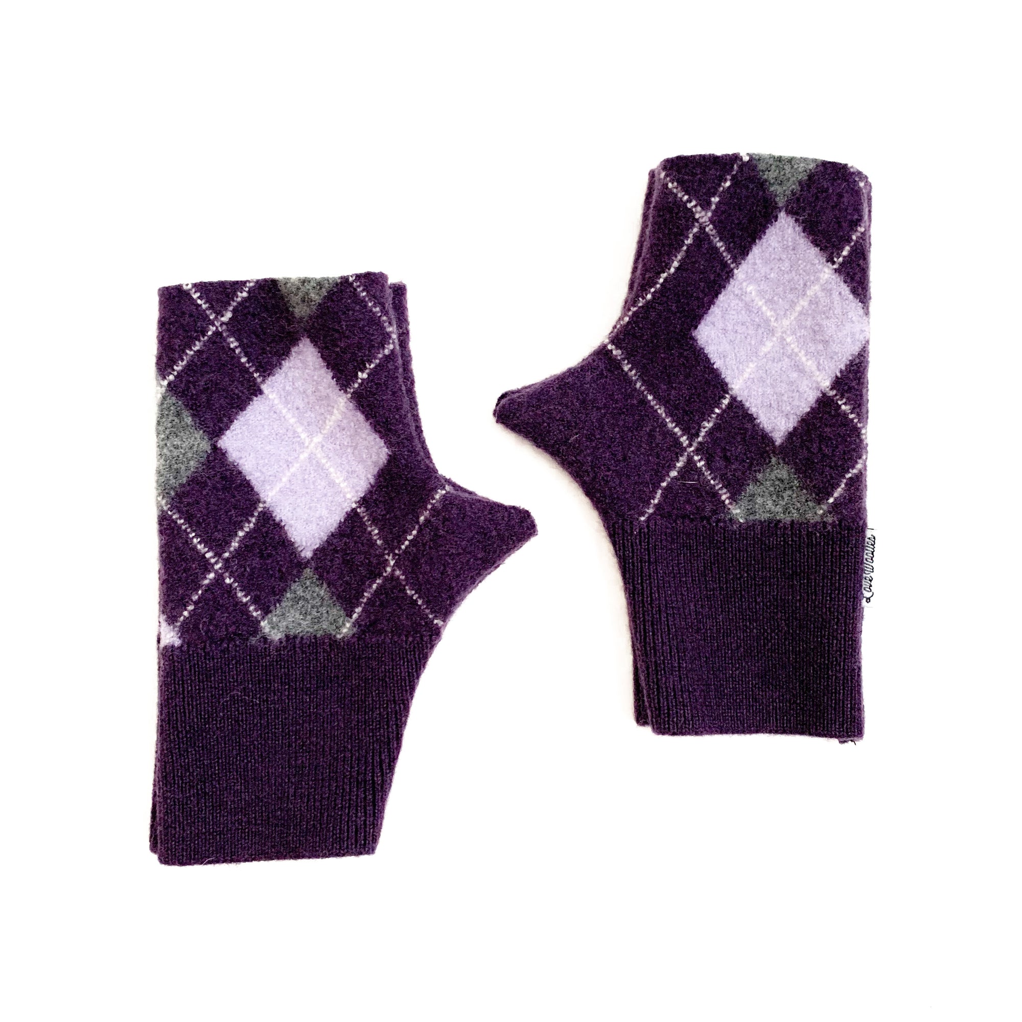 Fingerless Mittens | Purple Argyle