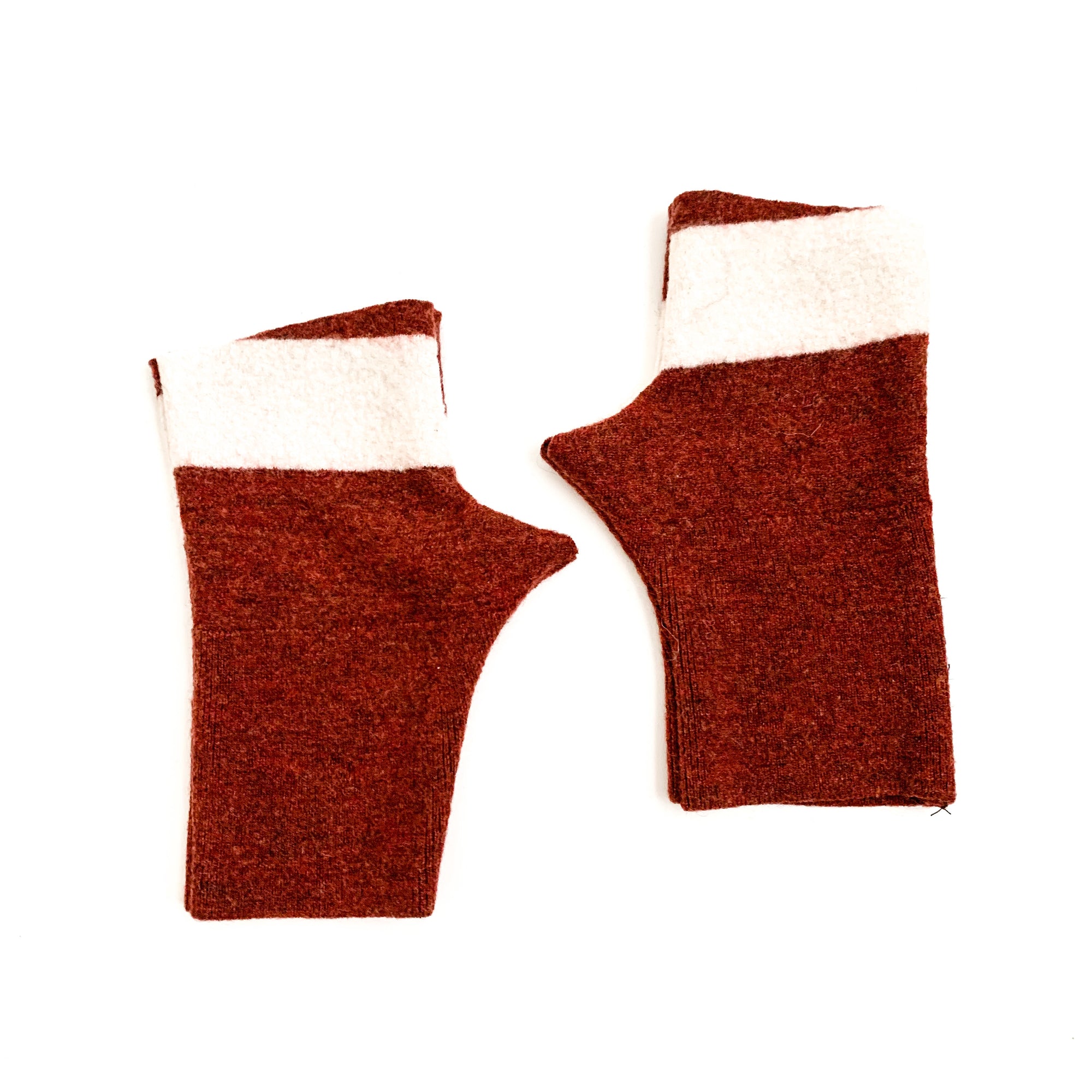 Fingerless Mittens | Burnt Red & White