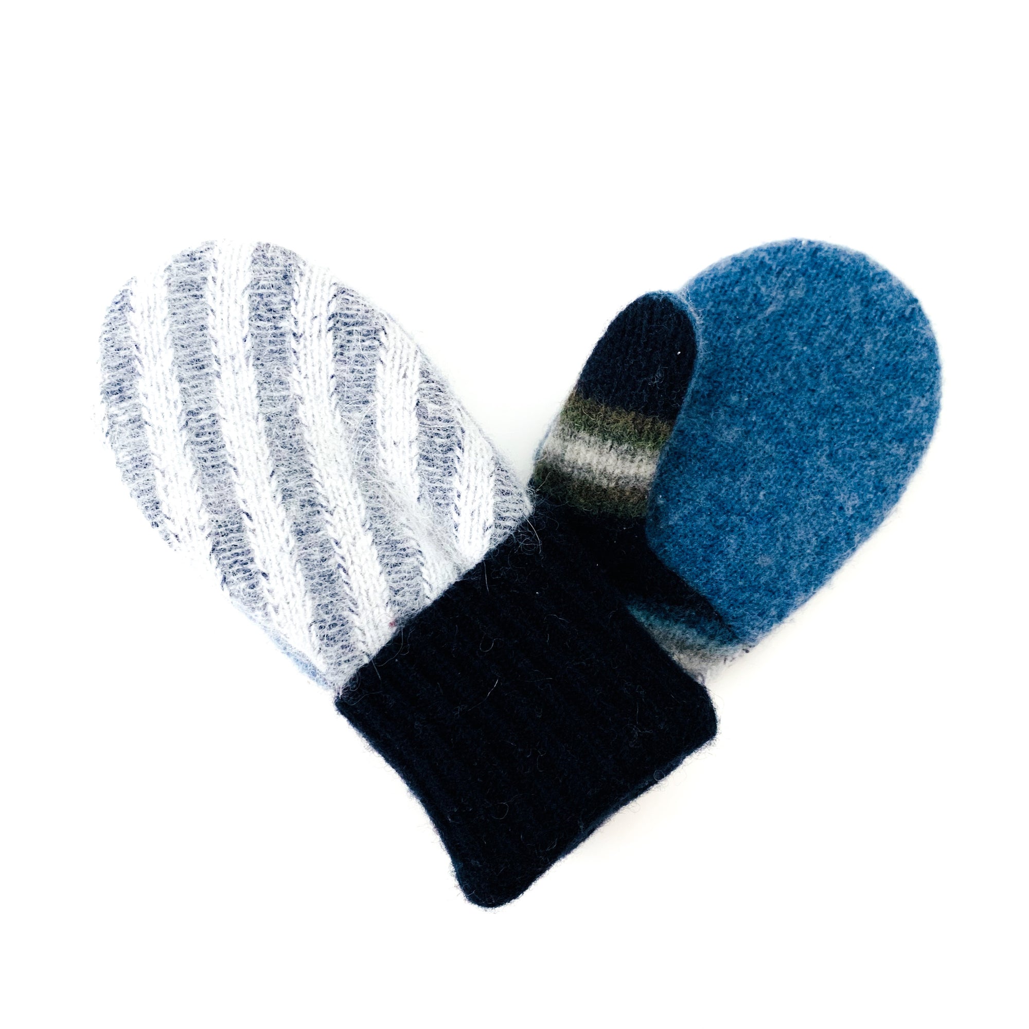 Large Kid's Wool Sweater Mittens | Pale Stripes