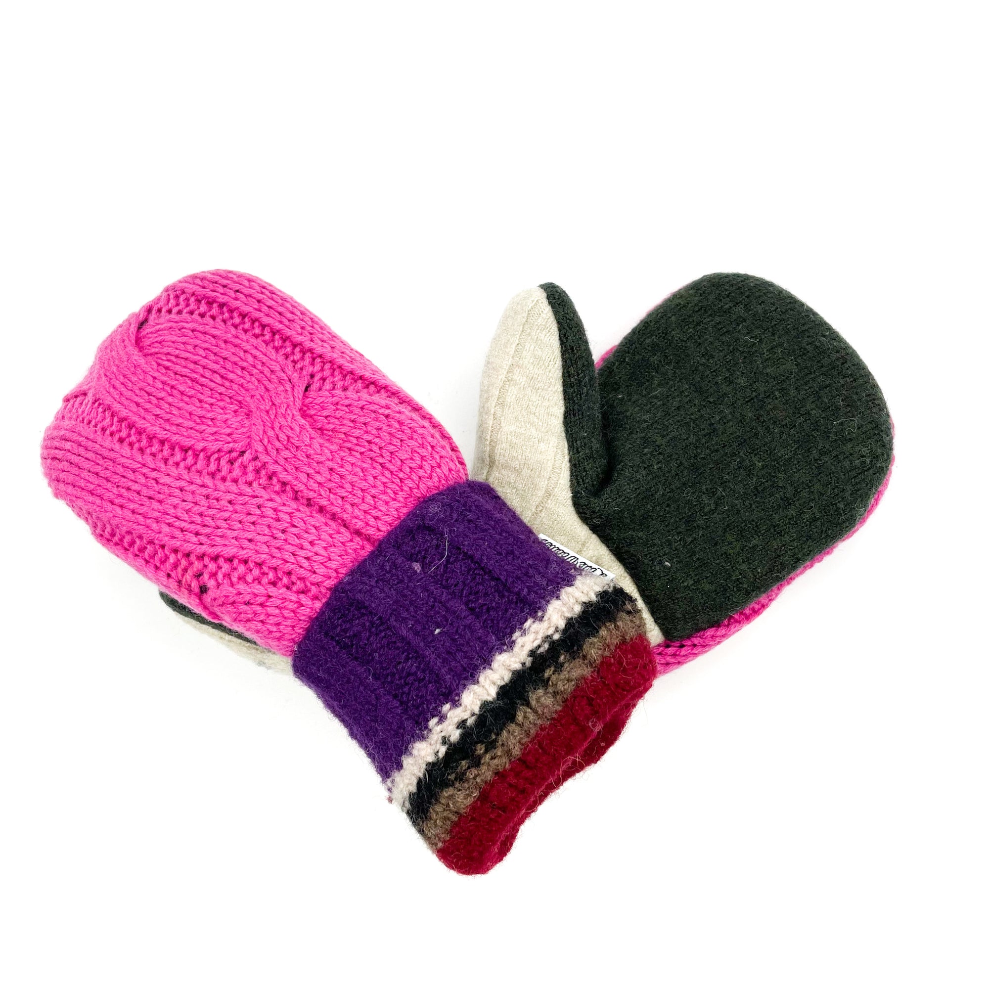 Large Kid's Wool Sweater Mittens | Pink Stockings