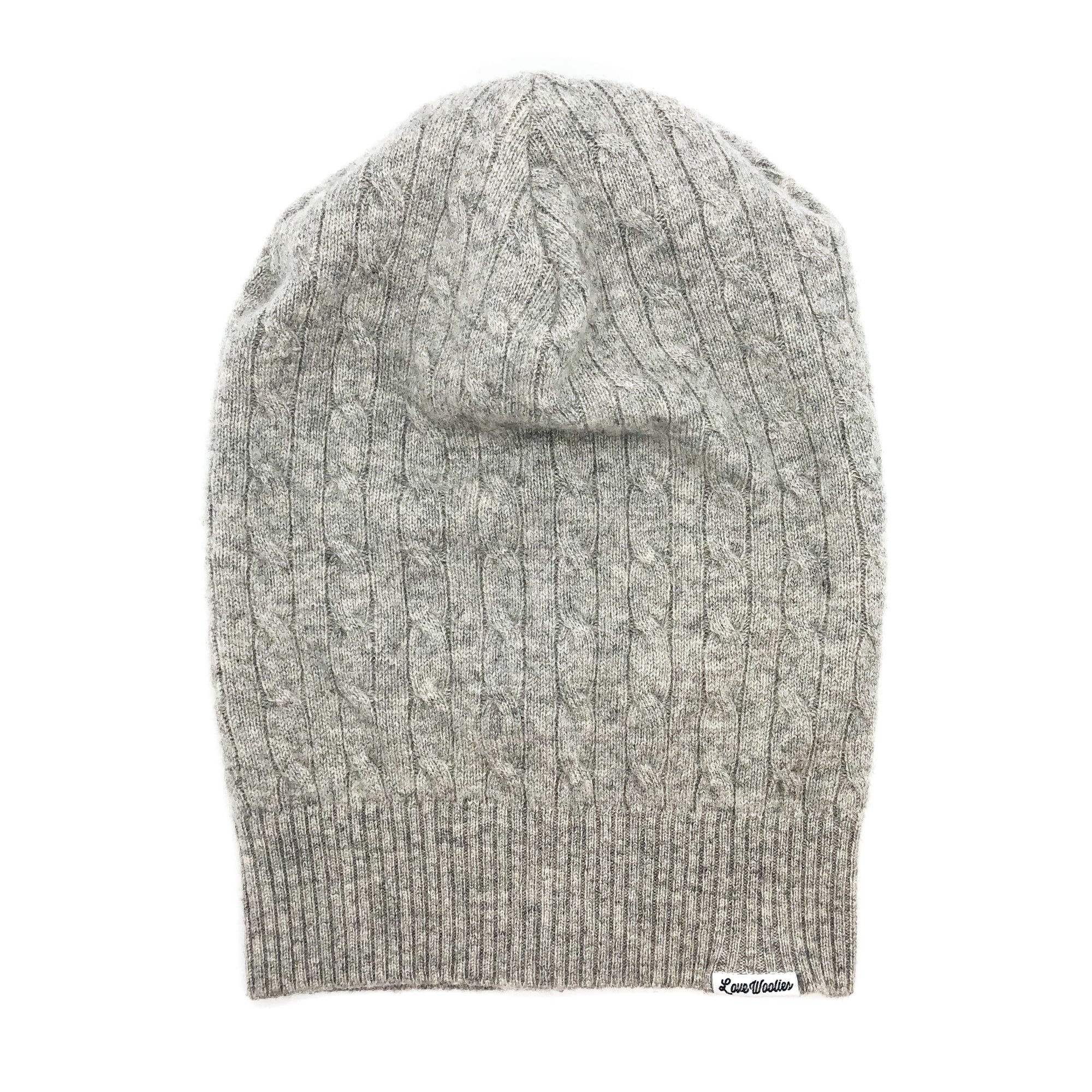 CASHMERE BEANIE | Grey Cable Knit