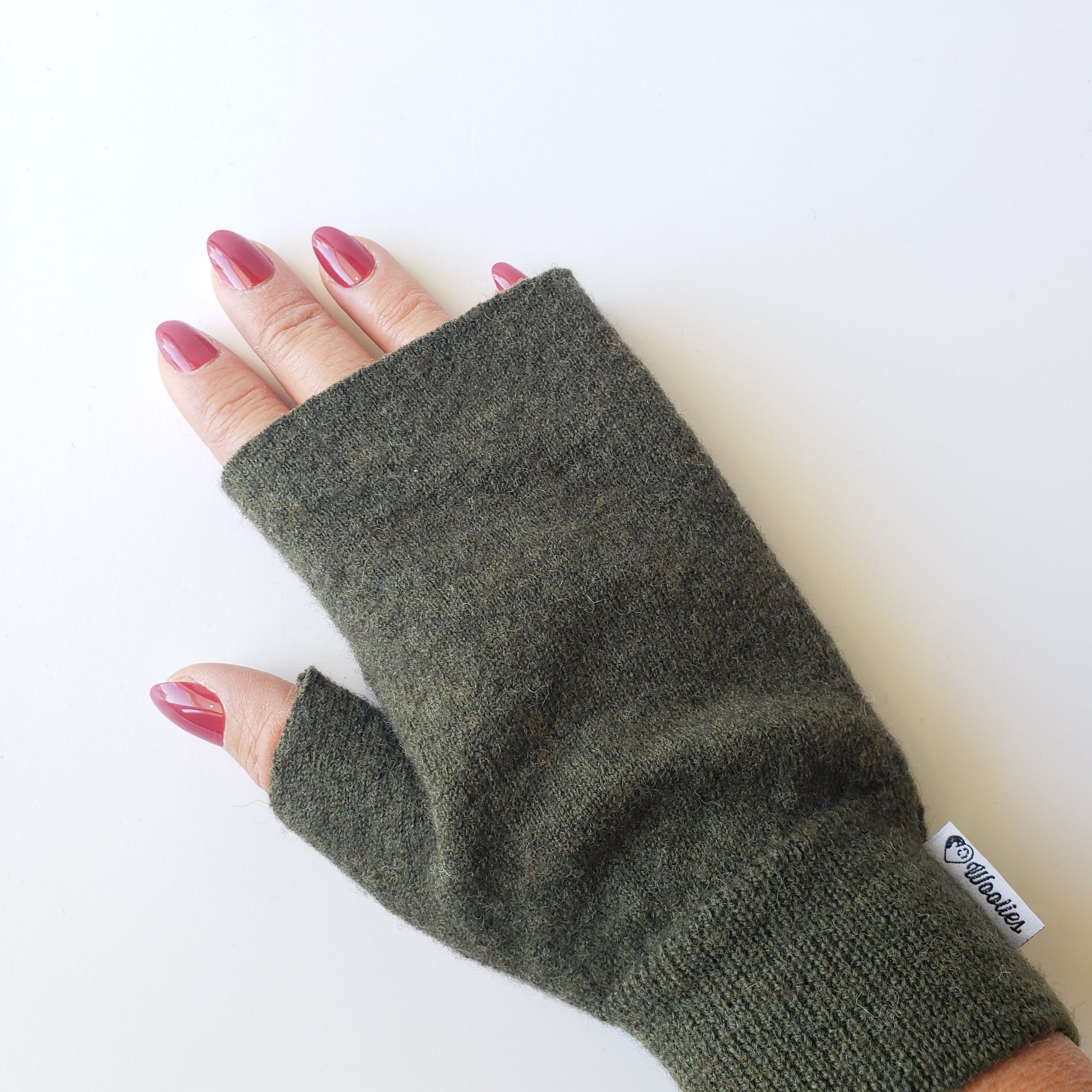 Fingerless Mittens Green Grey Love Woolies
